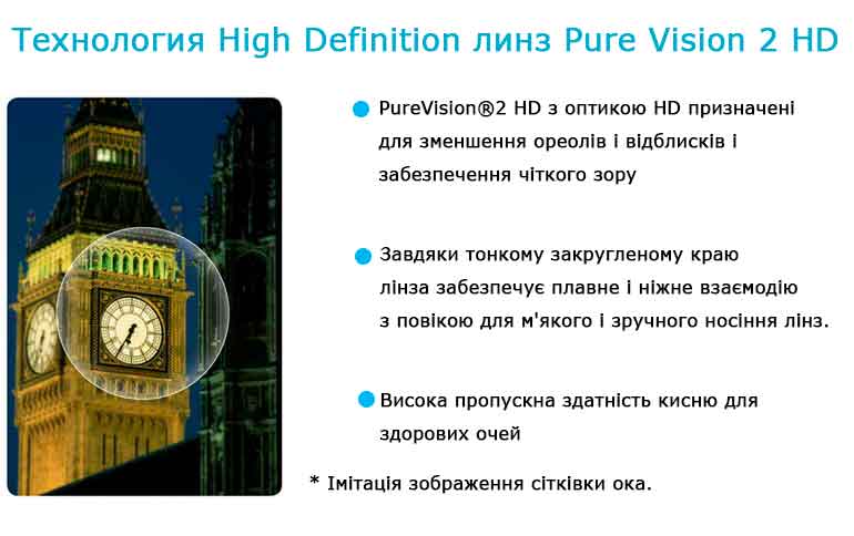 Контактные линзы Bausch + Lomb PureVision®2 HD обеспечивают:• Исключительное качество изображения с оптикой высокой четкости