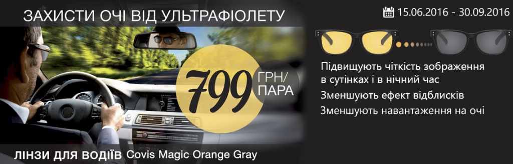 Фотохромные линзы для водителей Covis Magic Orange Gray