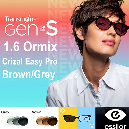 Essilor 1.6 Ormix Transitions GEN S Brown/Grey Crizal Easy Pro