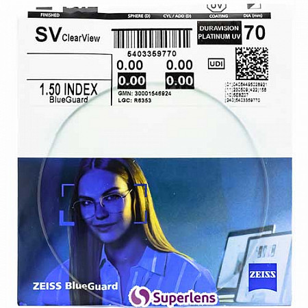 Zeiss Single Vision ClearView BlueGuard 1.5 DuraVision Platinum UV