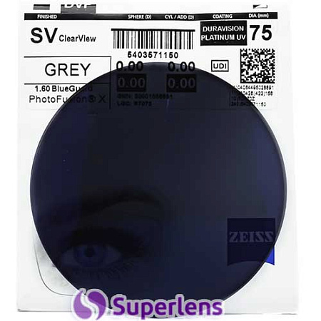 Zeiss Single Vision ClearView 1.6 PhotoFusion X Extra Grey DuraVision Platinum UV Zeiss Single Vision ClearView 1.6 PhotoFusion X Extra Grey DuraVision Platinum UV